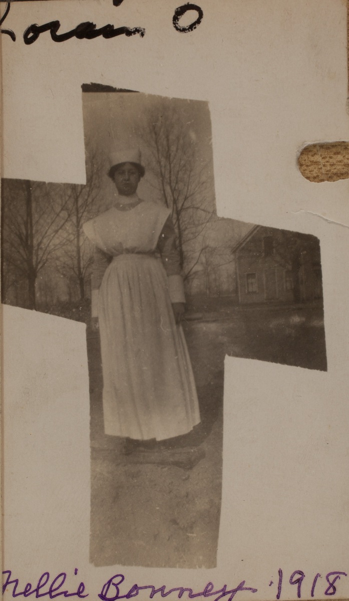 1918 Lorain O  "Nellie Bonney" (in nursing uniform? with cap framed in a cross)