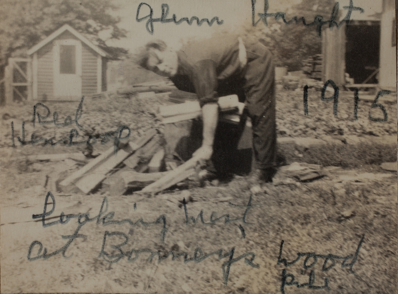 1915 Glenn Haught "looking west at Bonney's wood pile (in front of the Red Hen Coop" also mentioned in Elenor Bonney's 1919~ diary.